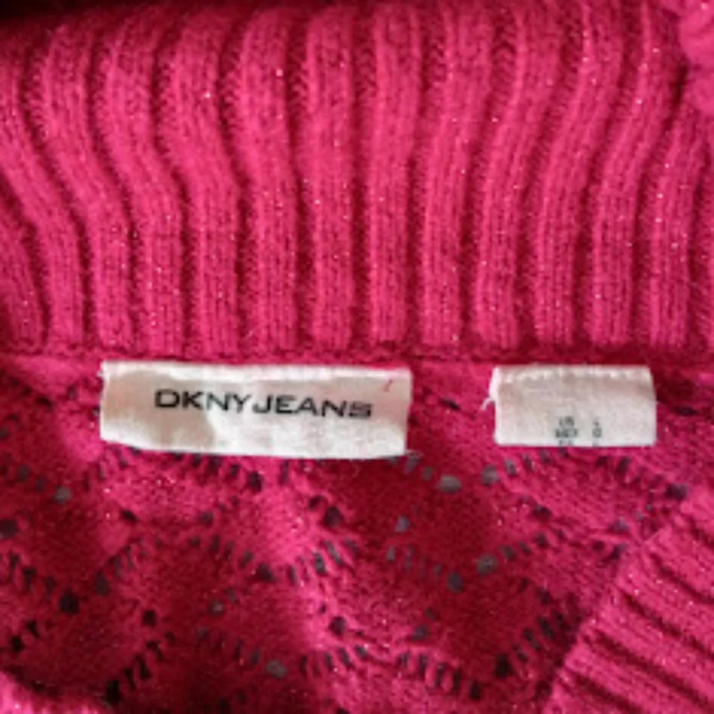 DKNY Jeans cranberry lacy tunic pullover sweater cotton blend size L - Picture 6 of 7